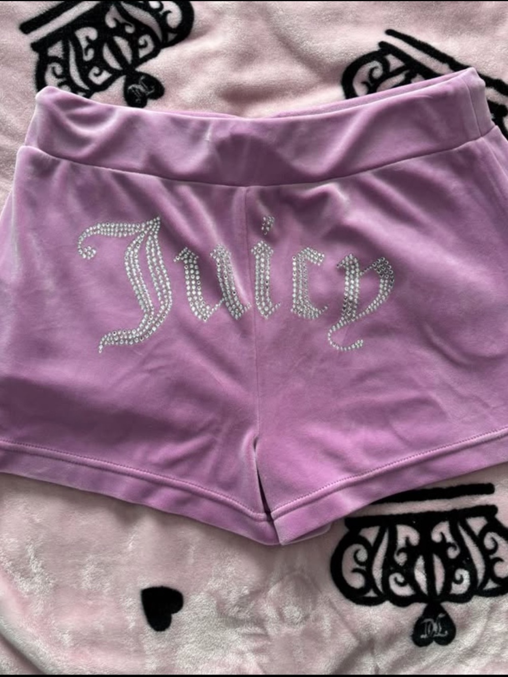Juicy Couture Lilac Velour Rhinestone Logo Shorts